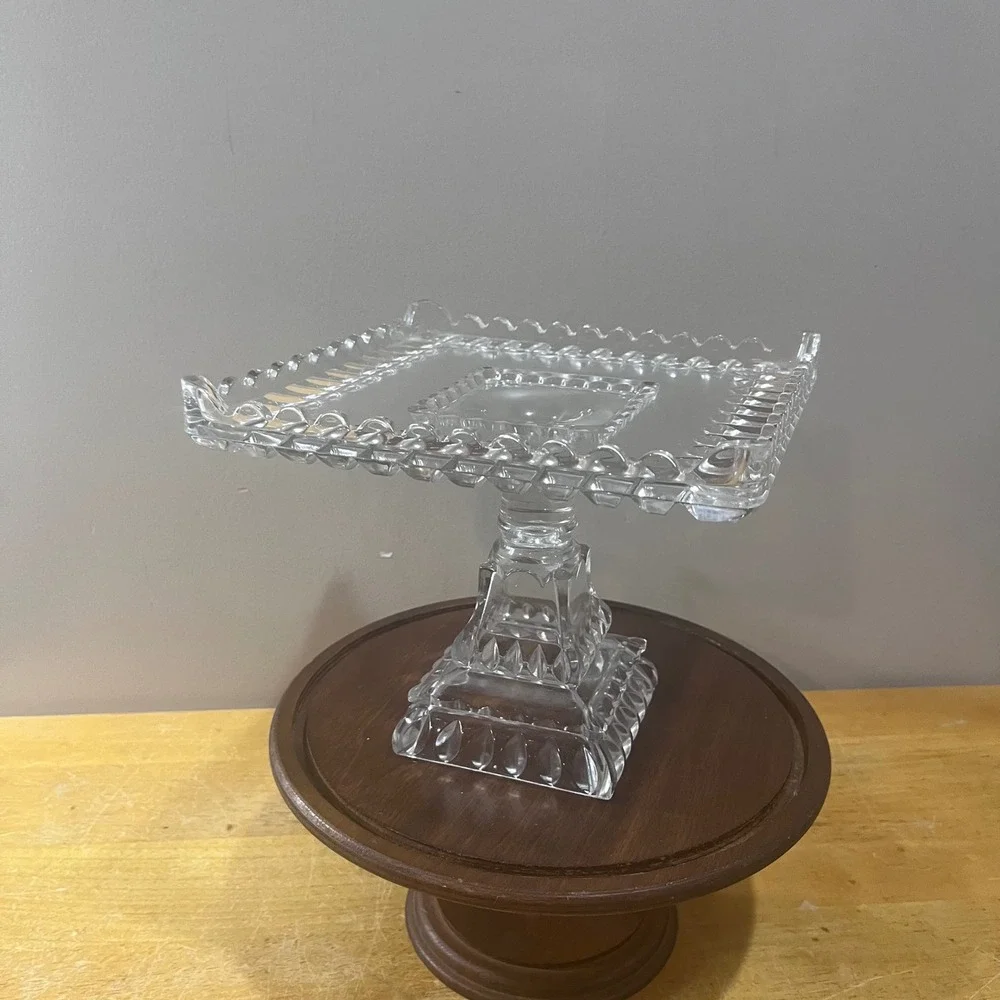 Vtg Adams & Co EAPG Crystal Wedding Cake Stand 1890s Victorian Clear Glass